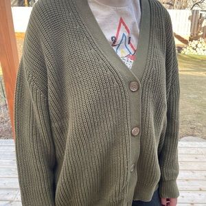 Jenni Kayne Green Chunky Knit Cardigan Sweater